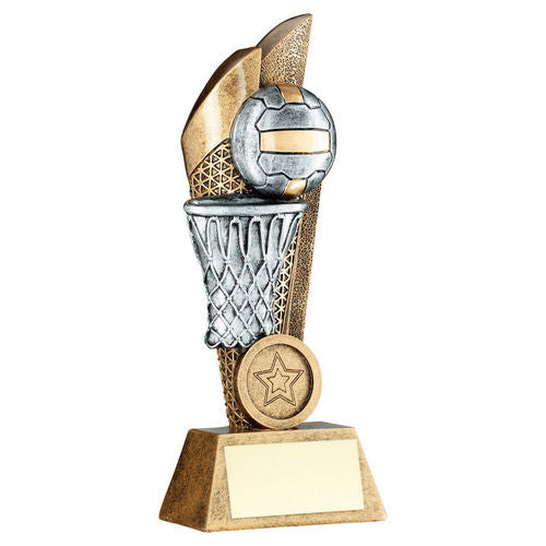 Brz/Pew/Gold Netball And Net On Mesh Backdrop With Plate (1in Centre) - 127mm by Legacy Outfitters