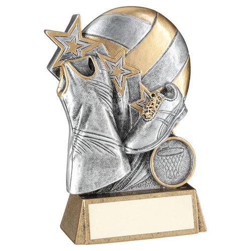 Pew/Gold Netball With Shoe And Dress On Brz Base With Plate (1in Cen) - 133mm by Legacy Outfitters