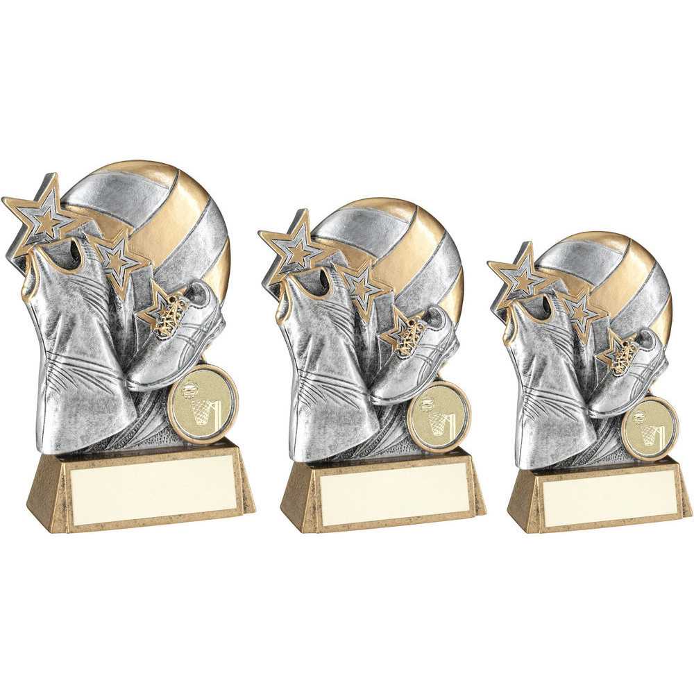 Pew/Gold Netball With Shoe And Dress On Brz Base With Plate (1in Cen) by Legacy Outfitters
