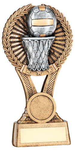 Brz/Gold/Pew Netball Round Wreath On V Riser With Plate (1in Cen) - 127mm by Legacy Outfitters