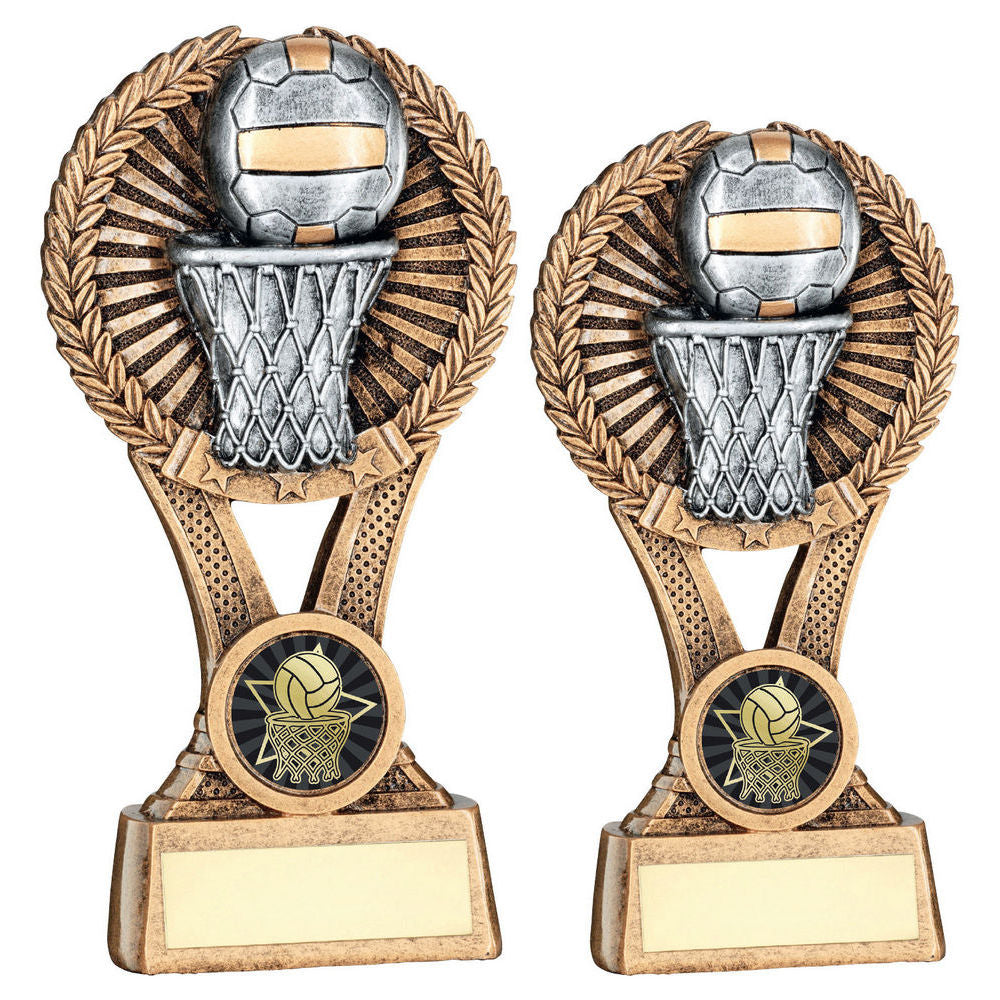 Brz/Gold/Pew Netball Round Wreath On V Riser With Plate (1in Cen) by Legacy Outfitters