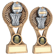 Brz/Gold/Pew Netball Round Wreath On V Riser With Plate (1in Cen) by Legacy Outfitters