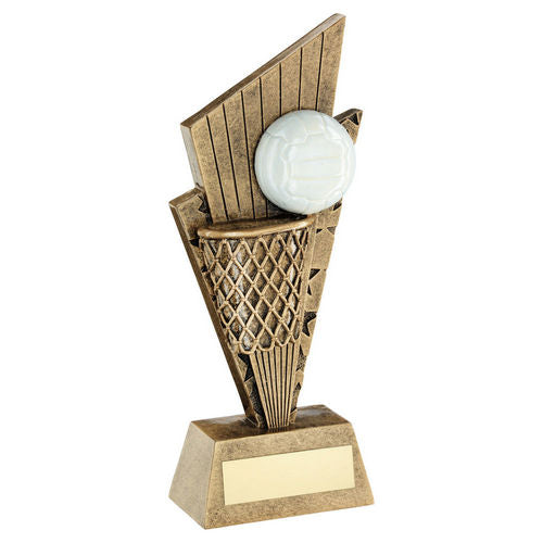 Brz/Gold/White Netball And Net On Pointed Backdrop With Plate - 152mm by Legacy Outfitters