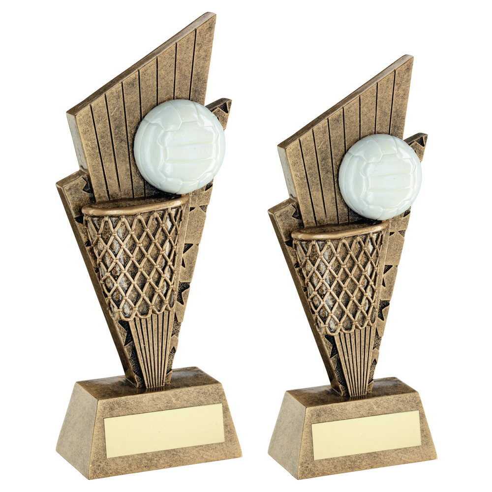 Brz/Gold/White Netball And Net On Pointed Backdrop With Plate by Legacy Outfitters