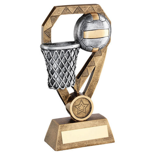 Brz/Pew/Gold Netball With Net On Diamond With Plate (1in Centre) - 178mm by Legacy Outfitters