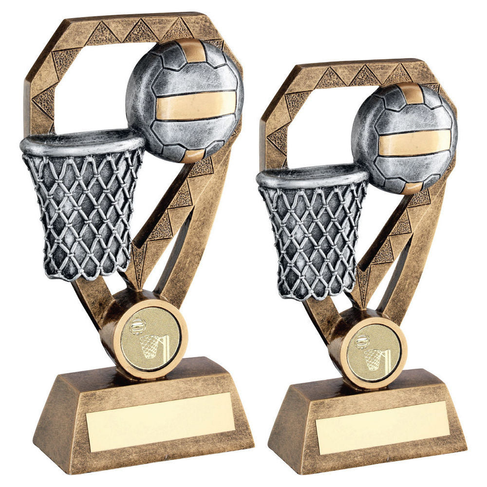 Brz/Pew/Gold Netball With Net On Diamond With Plate (1in Centre) by Legacy Outfitters