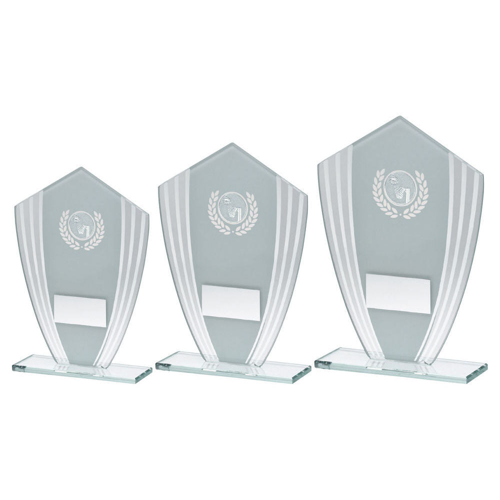 White/Silver Glass Shield Plaque With Netball Insert & Plate by Legacy Outfitters
