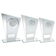 White/Silver Printed Glass Plaque With Netball Insert With Plate by Legacy Outfitters