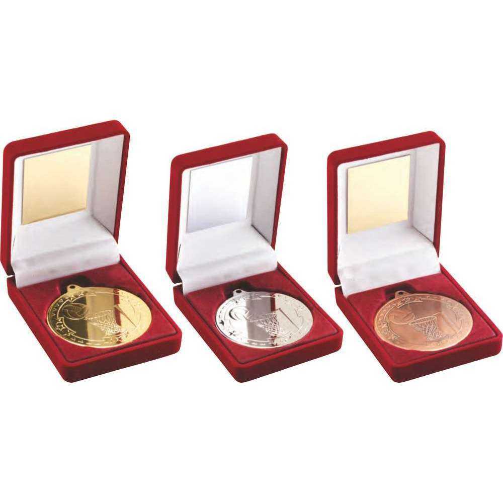 Red Velvet Box And 50mm Medal Netball by Legacy Outfitters
