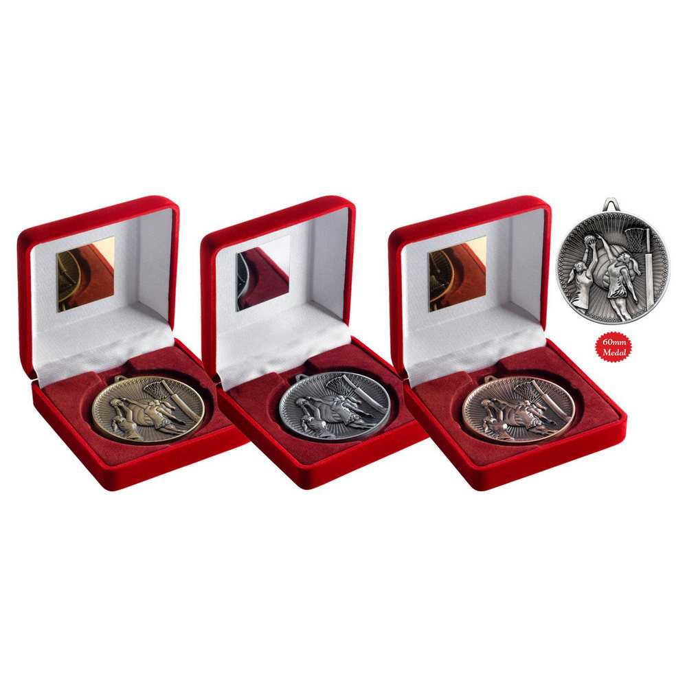Red Velvet Box And 60mm Medal Netball by Legacy Outfitters