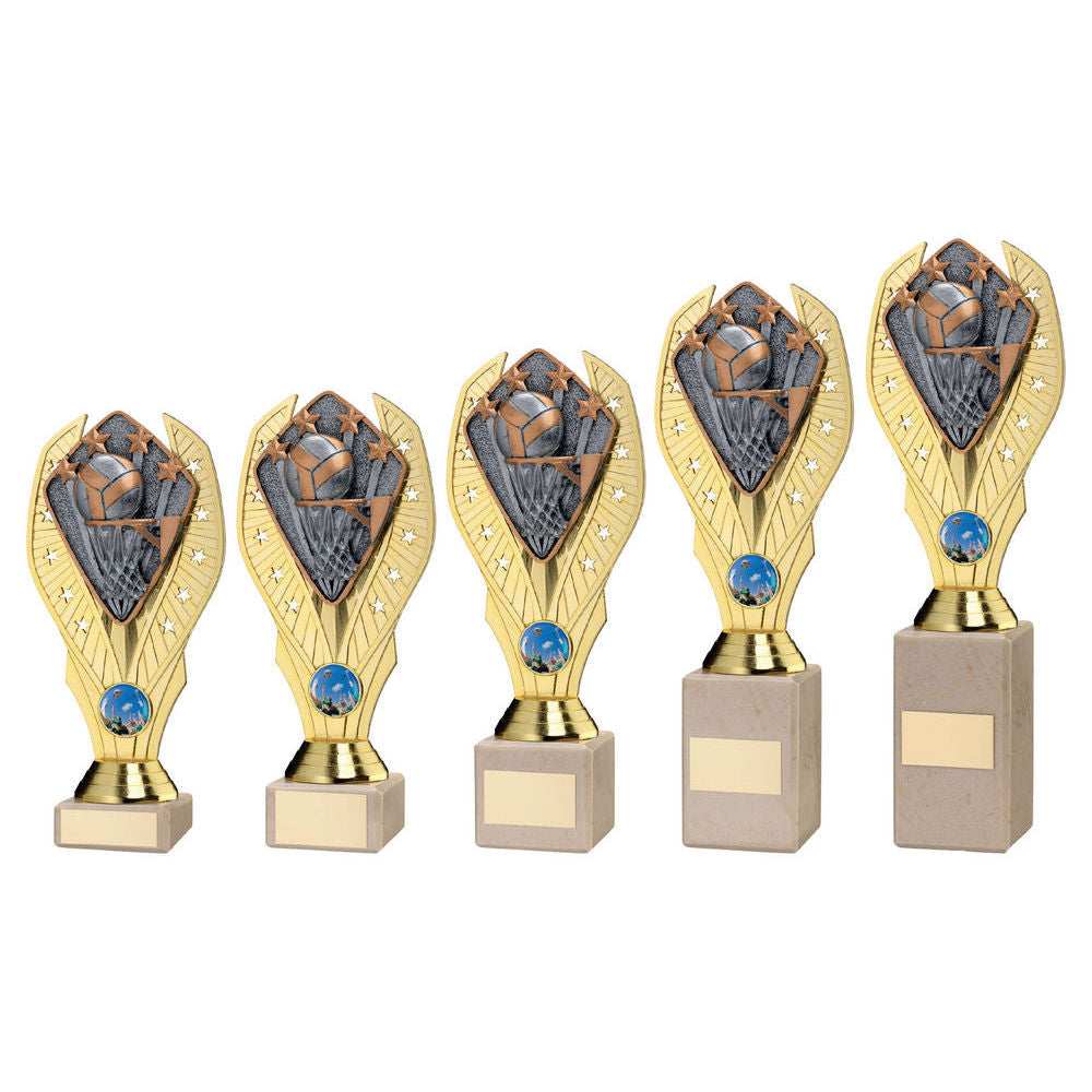 Gold Plastic Holder + Netball Disc On Cream Marble Trophy (1in Cen) by Legacy Outfitters