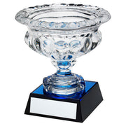 CLEAR GLASS BOWL ON BLUE/BLACK BASE WITH PLATE (APPROX 7" DIA) - 8.25in"