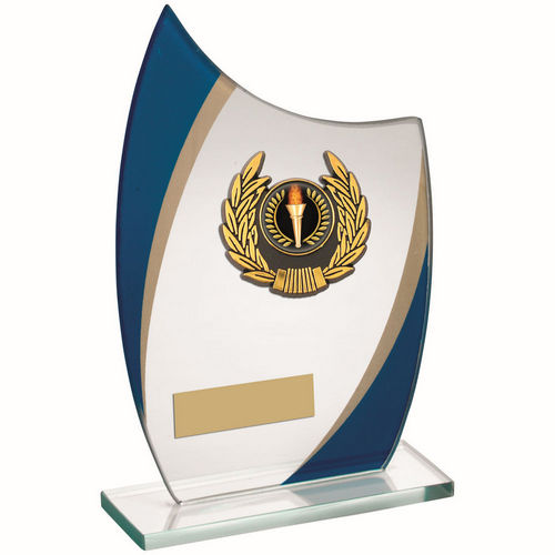 Jade/Blue/Gold Curved Glass With Gold/Blk Wreath Trim Trophy (1in Cen) - 152mm by Legacy Outfitters
