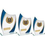 Jade/Blue/Gold Curved Glass With Gold/Blk Wreath Trim Trophy (1in Cen) by Legacy Outfitters