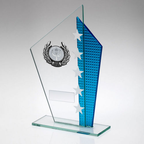 Jade/Blue/Silv Glass With Silver/Black Trim Trophy (1in Cen) - 165mm by Legacy Outfitters