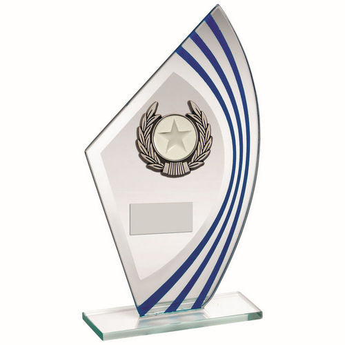 Jade/Blue/Silver Sail Glass With Silv/Blk Wreath Trim Trophy (1in Cen) - 203mm by Legacy Outfitters