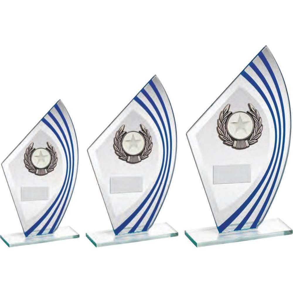 Jade/Blue/Silver Sail Glass With Silv/Blk Wreath Trim Trophy (1in Cen) by Legacy Outfitters