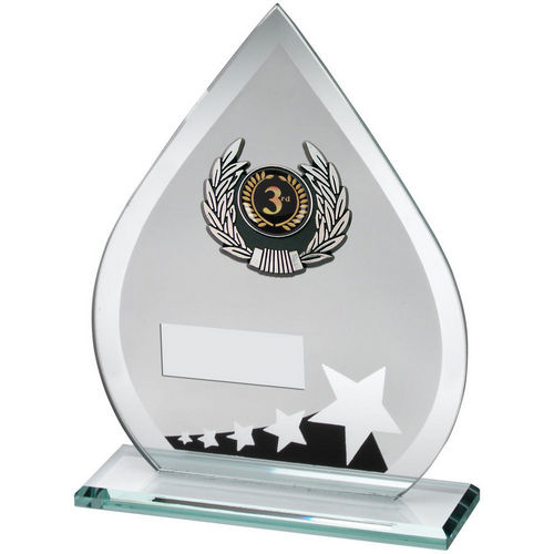 Jade/Blk/Silv Glass Teardrop Plaque With Silv/Blk Trim Trophy (1in Cen) - 165mm by Legacy Outfitters