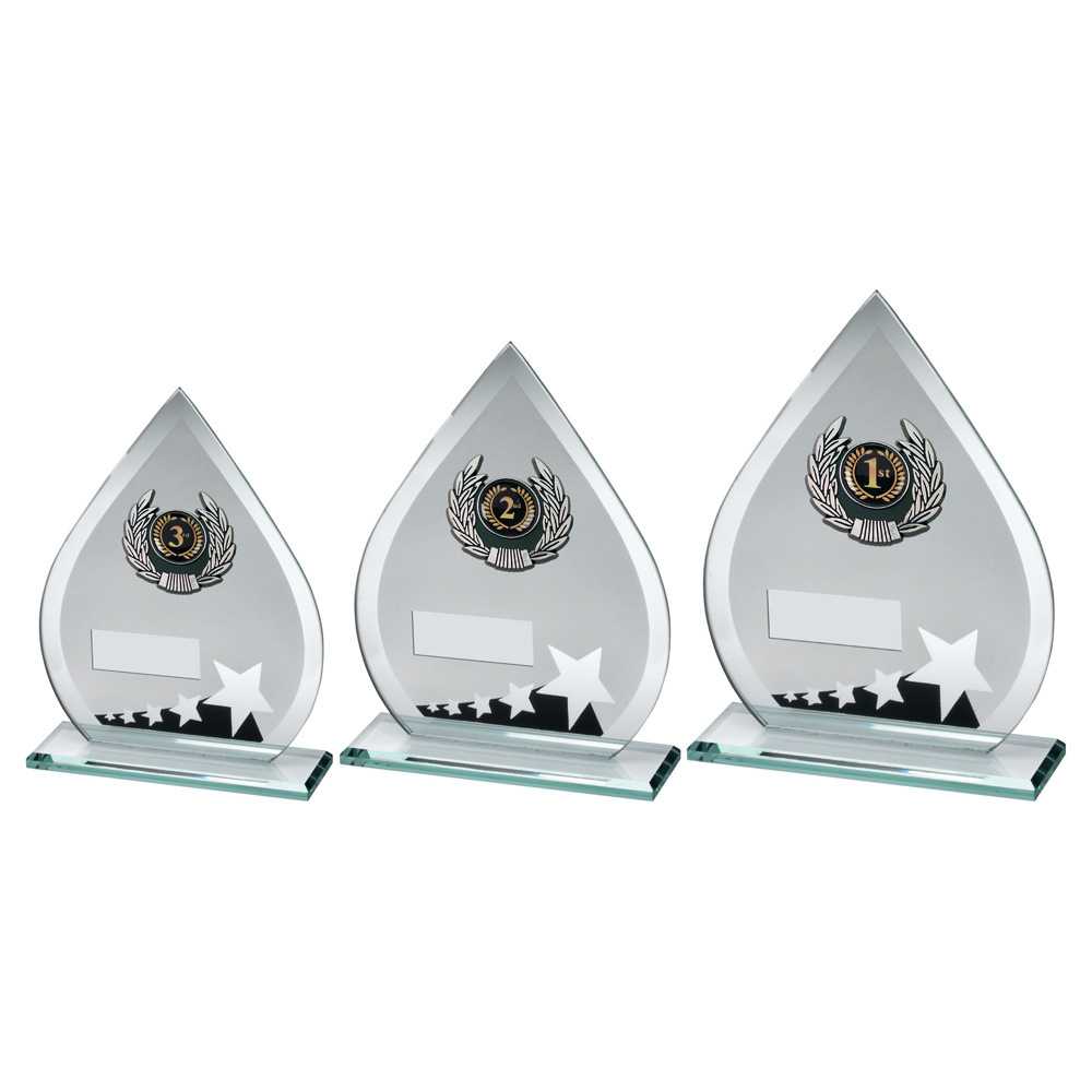 Jade/Blk/Silv Glass Teardrop Plaque With Silv/Blk Trim Trophy (1in Cen) by Legacy Outfitters