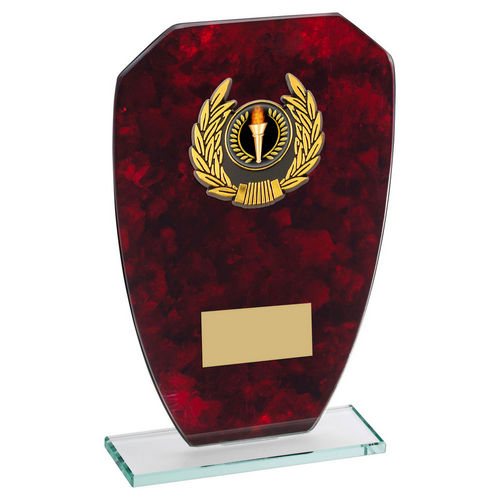 Jade Glass With Red Marble Backing And Gold Trim Trophy (1in Centre) - 165mm by Legacy Outfitters