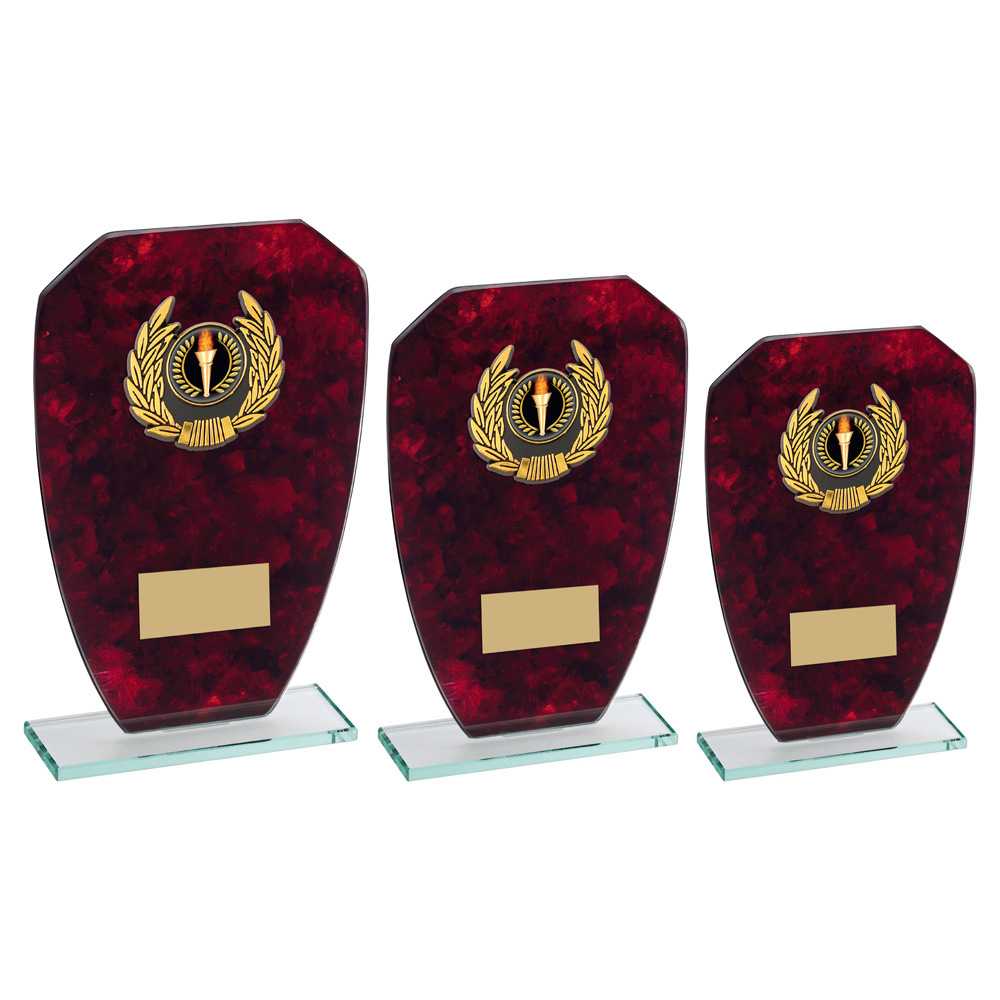 Jade Glass With Red Marble Backing And Gold Trim Trophy (1in Centre) by Legacy Outfitters