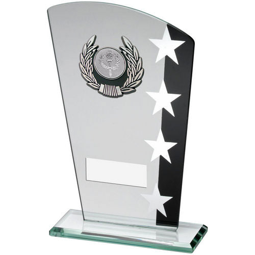 Jade/Blk/Silv Glass Plaque With Silv/Blk Trim Trophy (1in Centre) - 165mm by Legacy Outfitters