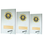 Jade Glass Rectangle Plaque With Gold Trim Trophy (2in Centre) by Legacy Outfitters