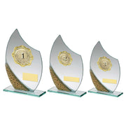Jade/Silv/Gold Glass Plaque With Gold Trim Trophy - (1in Centre) by Legacy Outfitters