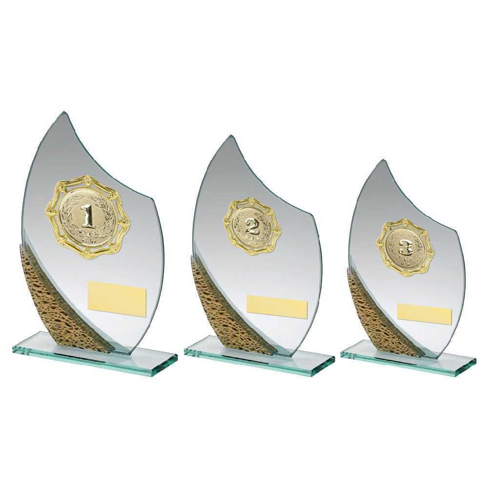 Jade/Silv/Gold Glass Plaque With Gold Trim Trophy - (1in Centre) by Legacy Outfitters