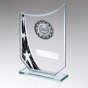 JADE/BLK/SILV GLASS STAR PLAQUE WITH SILV/BLK TRIM TROPHY - (2in CEN) - 8in