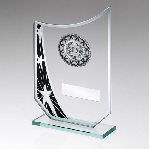 JADE/BLK/SILV GLASS STAR PLAQUE WITH SILV/BLK TRIM TROPHY - (1in CEN)
