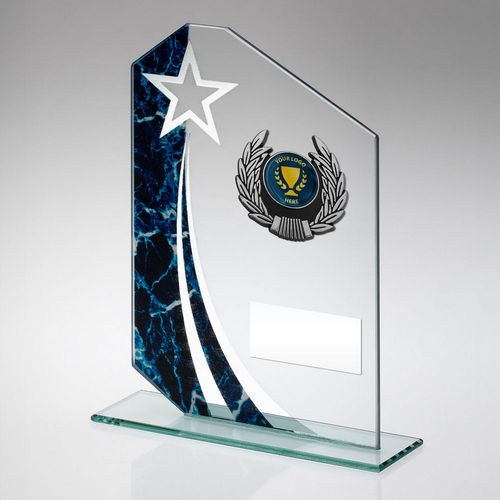 Jade/Blue/Silv Glass Plaque With Silv/Blk Trim Trophy (1in Centre) - 165mm by Legacy Outfitters