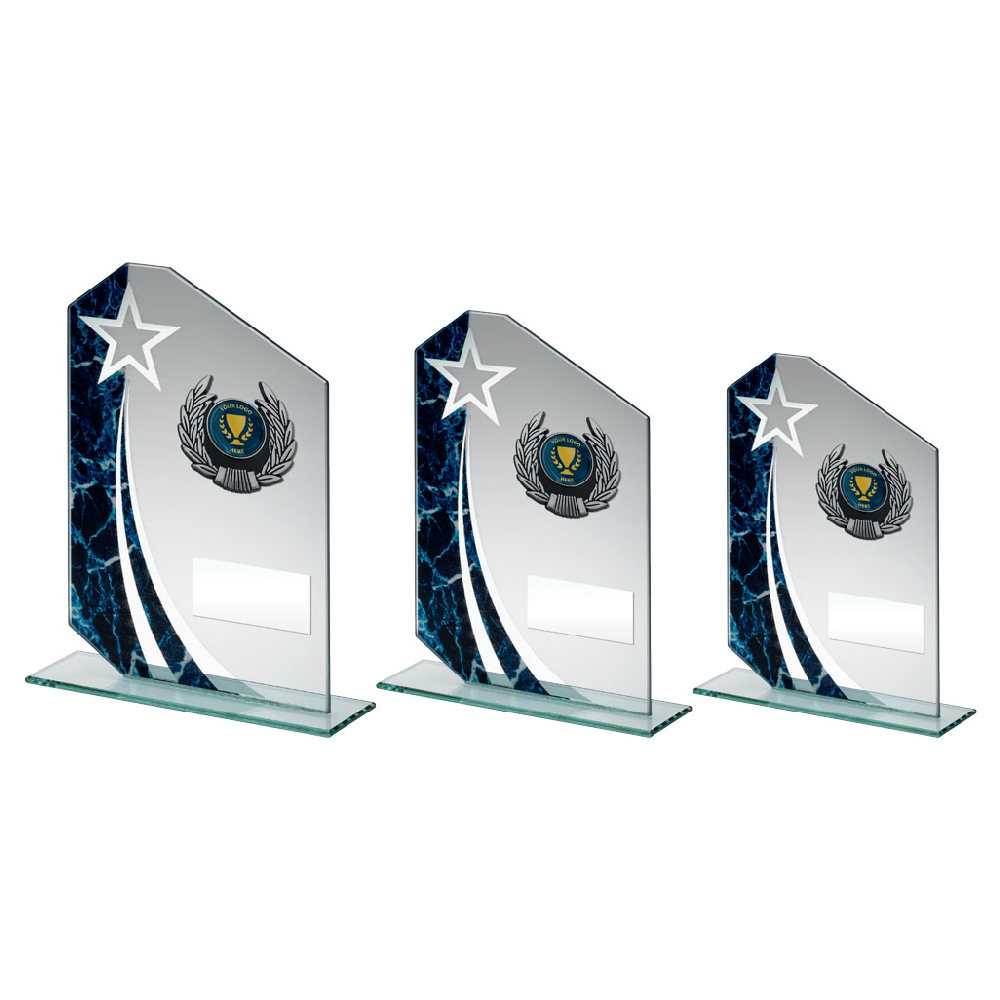 Jade/Blue/Silv Glass Plaque With Silv/Blk Trim Trophy (1in Centre) by Legacy Outfitters