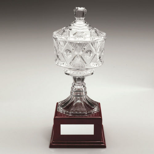 Clear Glass Cup On Wooden Base With Plate - 267mm by Legacy Outfitters