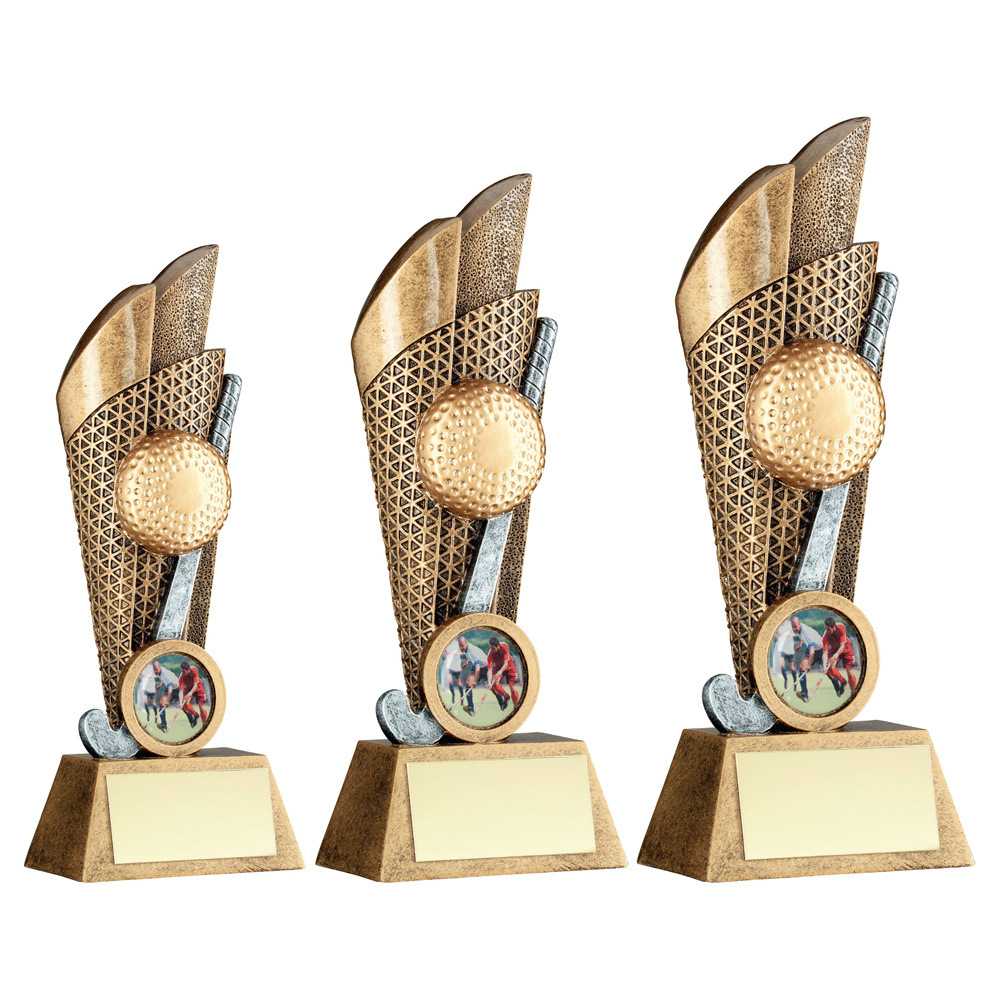Brz/Pew/Gold Hockey Ball And Stick On Backdrop With Plate (1in Cen) by Legacy Outfitters