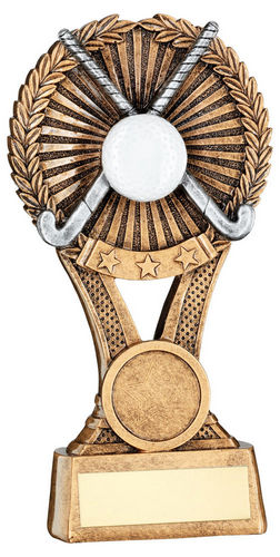 Brz/Gold/Pew Hockey Round Wreath On V Riser With Plate (1in Cen) - 127mm by Legacy Outfitters