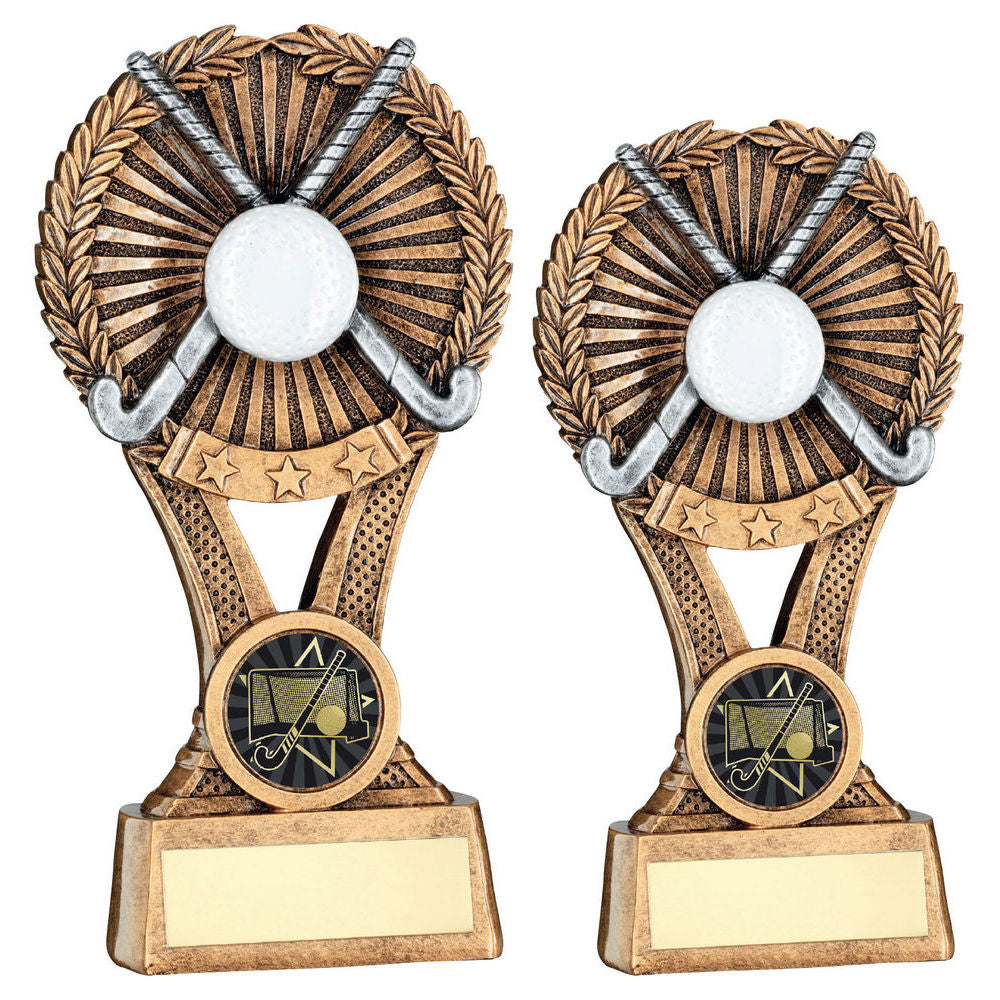 Brz/Gold/Pew Hockey Round Wreath On V Riser With Plate (1in Cen) by Legacy Outfitters