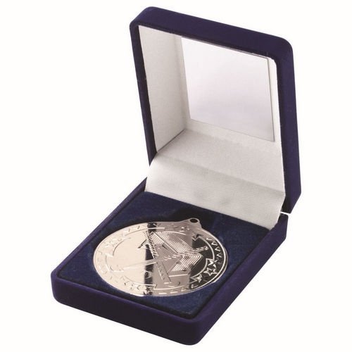 Blue Velvet Box And 50mm Medal Hockey - Silver by Legacy Outfitters