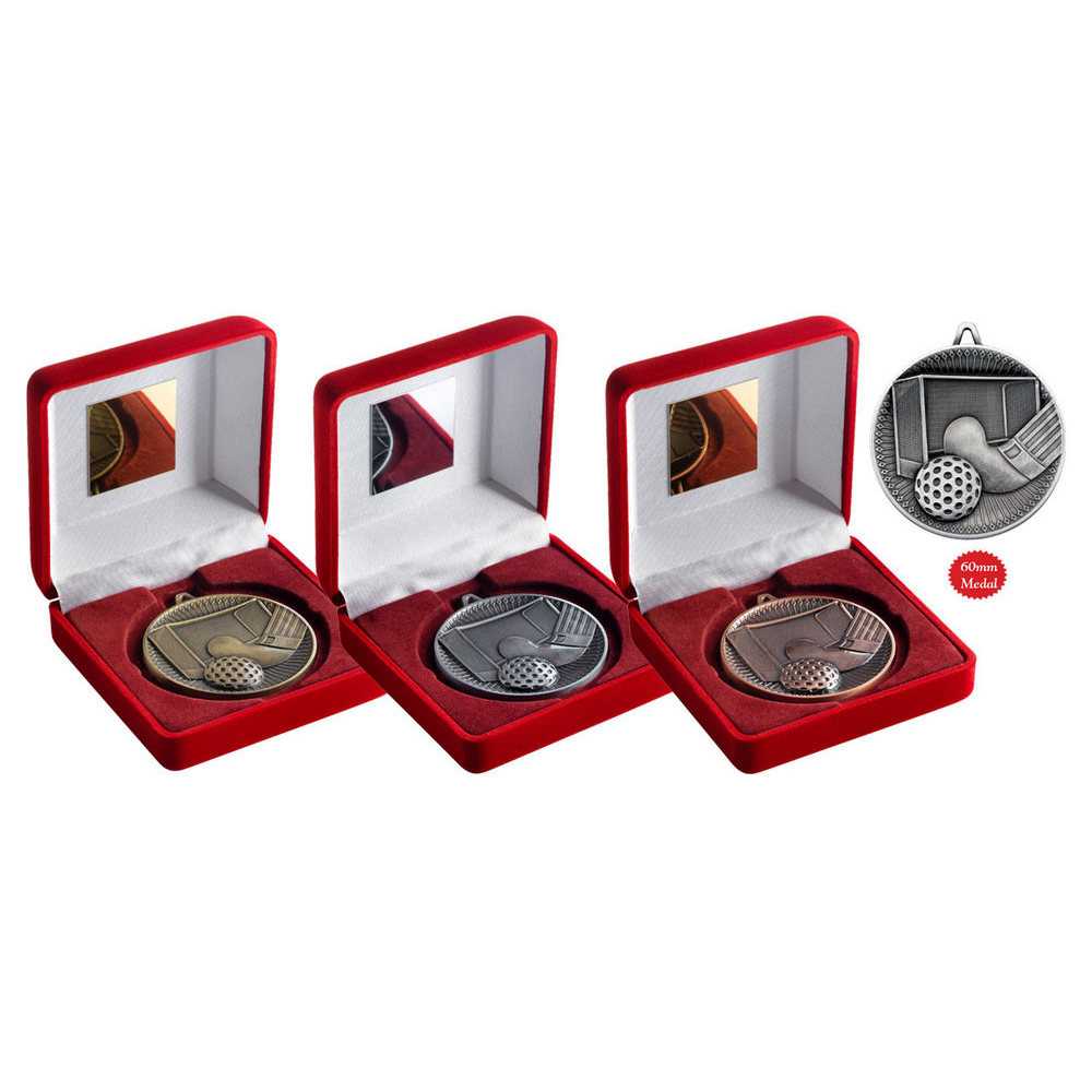 Red Velvet Box And 60mm Medal Hockey by Legacy Outfitters