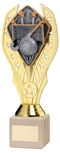 Gold Plastic Holder + Hockey Disc On Cream Marble Trophy (1in Cen) - 197mm by Legacy Outfitters