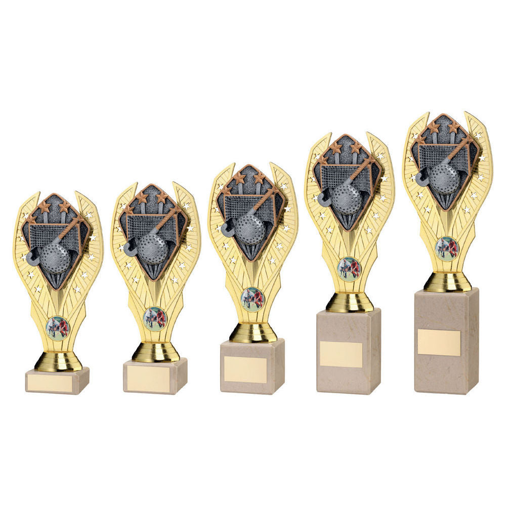 Gold Plastic Holder + Hockey Disc On Cream Marble Trophy (1in Cen) by Legacy Outfitters