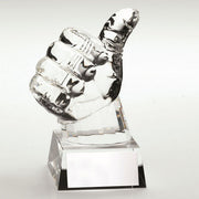 CLEAR GLASS THUMBS UP WITH PLATE - 5.5in