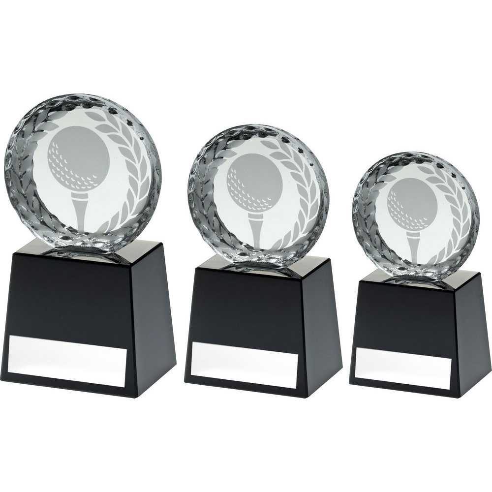 Clear Glass Golf Circle With Image On Black Plinth And Plate by Legacy Outfitters