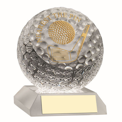 CLEAR GLASS GOLF BALL WITH PLATE NEAREST THE PIN - 3.75in