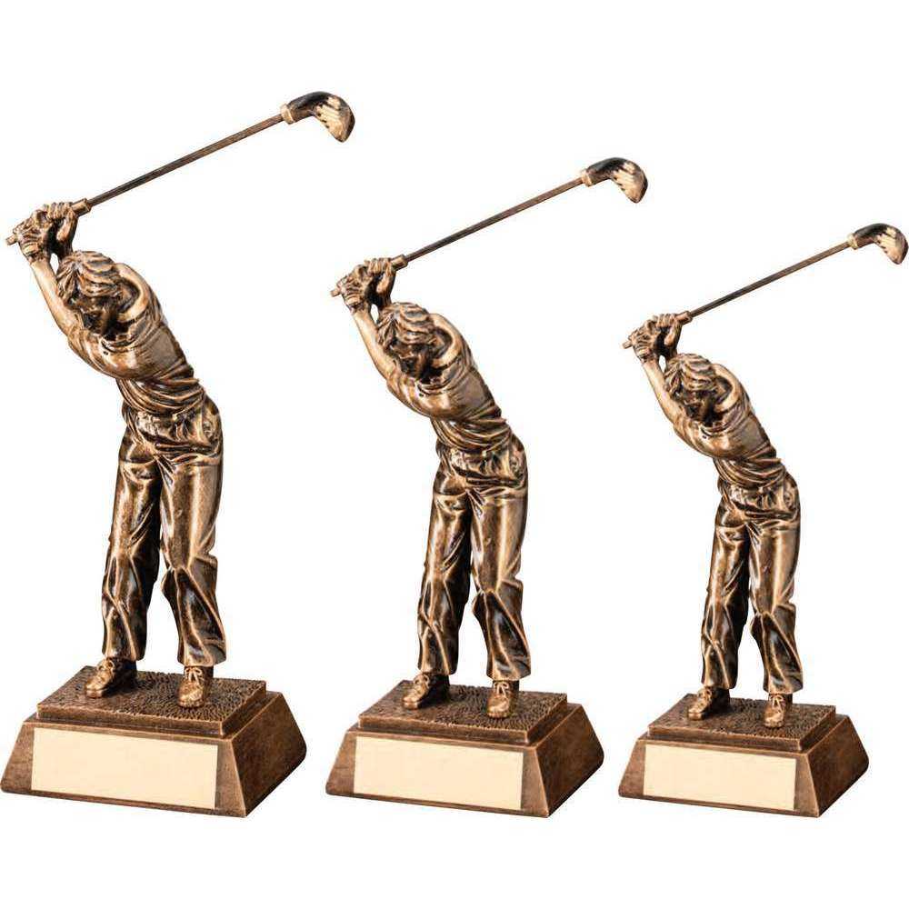 Brz/Gold Resin Male Back Swing Golf With Plate by Legacy Outfitters