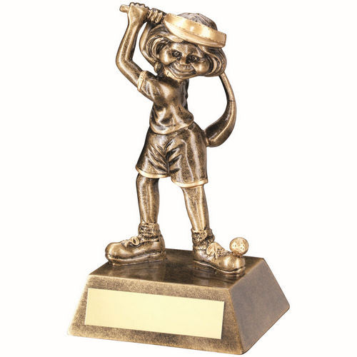 BRZ/GOLD FEMALE COMIC GOLF FIGURE WITH PLATE - 5.5in
