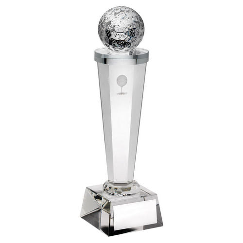 Clear Glass Column With Lasered Golf Image With Plate - 184mm by Legacy Outfitters