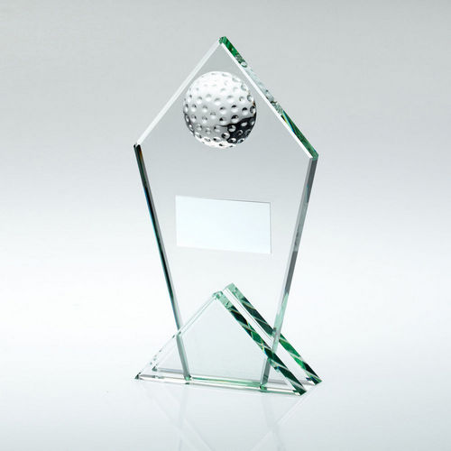 Jade Glass Pointed Plaque With Half Golf Ball And Plate - 146mm by Legacy Outfitters