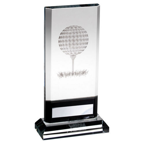 Clear/Black Glass Plaque With Lasered Golf Image And Plate (15mm Thick) - 171mm by Legacy Outfitters