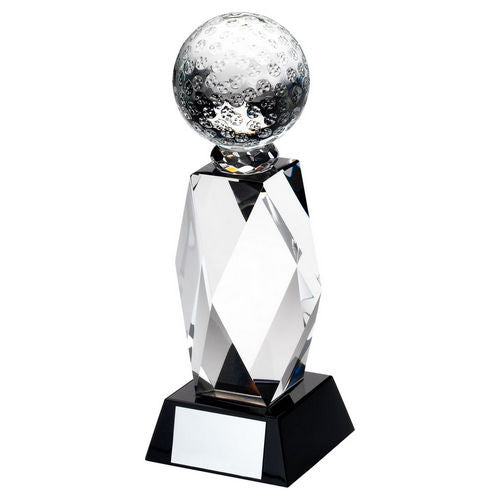 Clear Glass Column And Golf Ball Black Base With Plate - 165mm by Legacy Outfitters